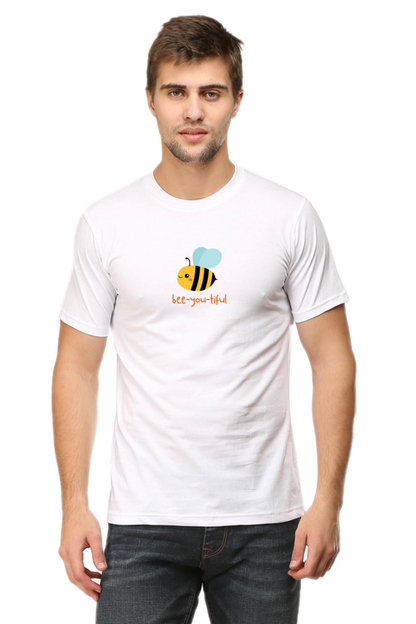 white tshirt with a design of bee with bee-you-tiful written on it