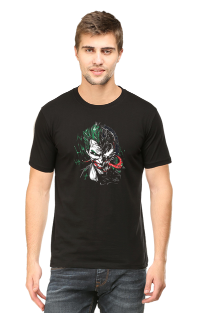 funky joker black tshirt with devil design joker image on front