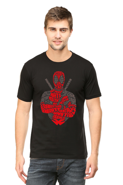 black tshirt with deadpool image on the front