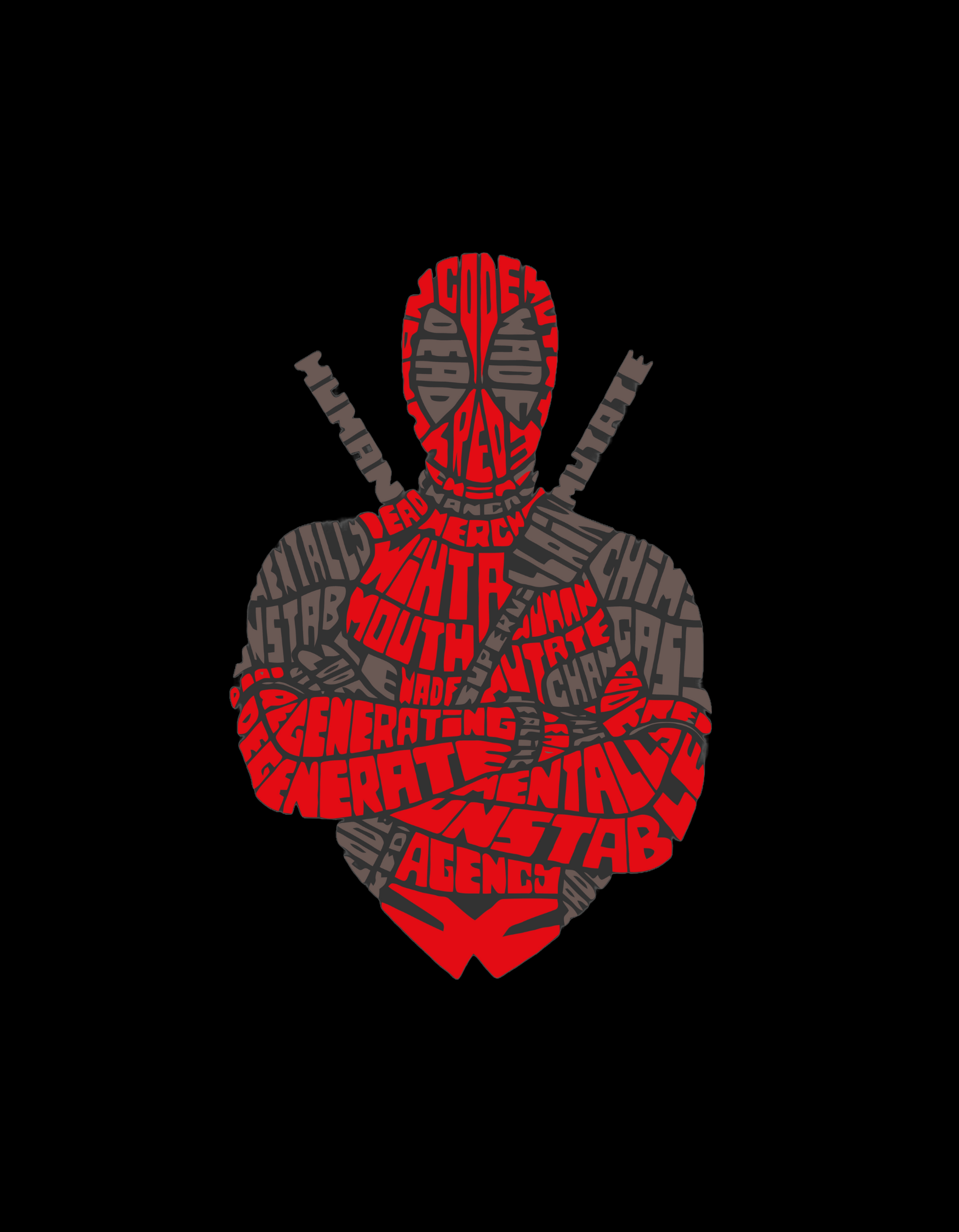 design of black tshirt with deadpool image on the front