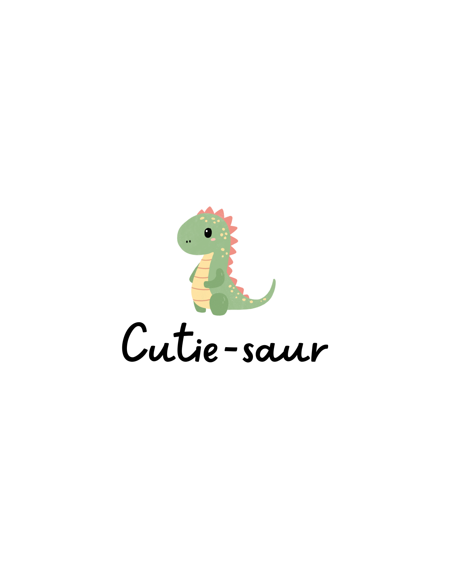 design with cute white tshirt with text 'cutie-saur' in black along with a cute little dinosaur