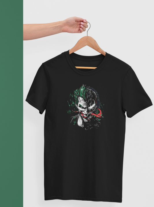 funky joker black tshirt with devil design joker image on front