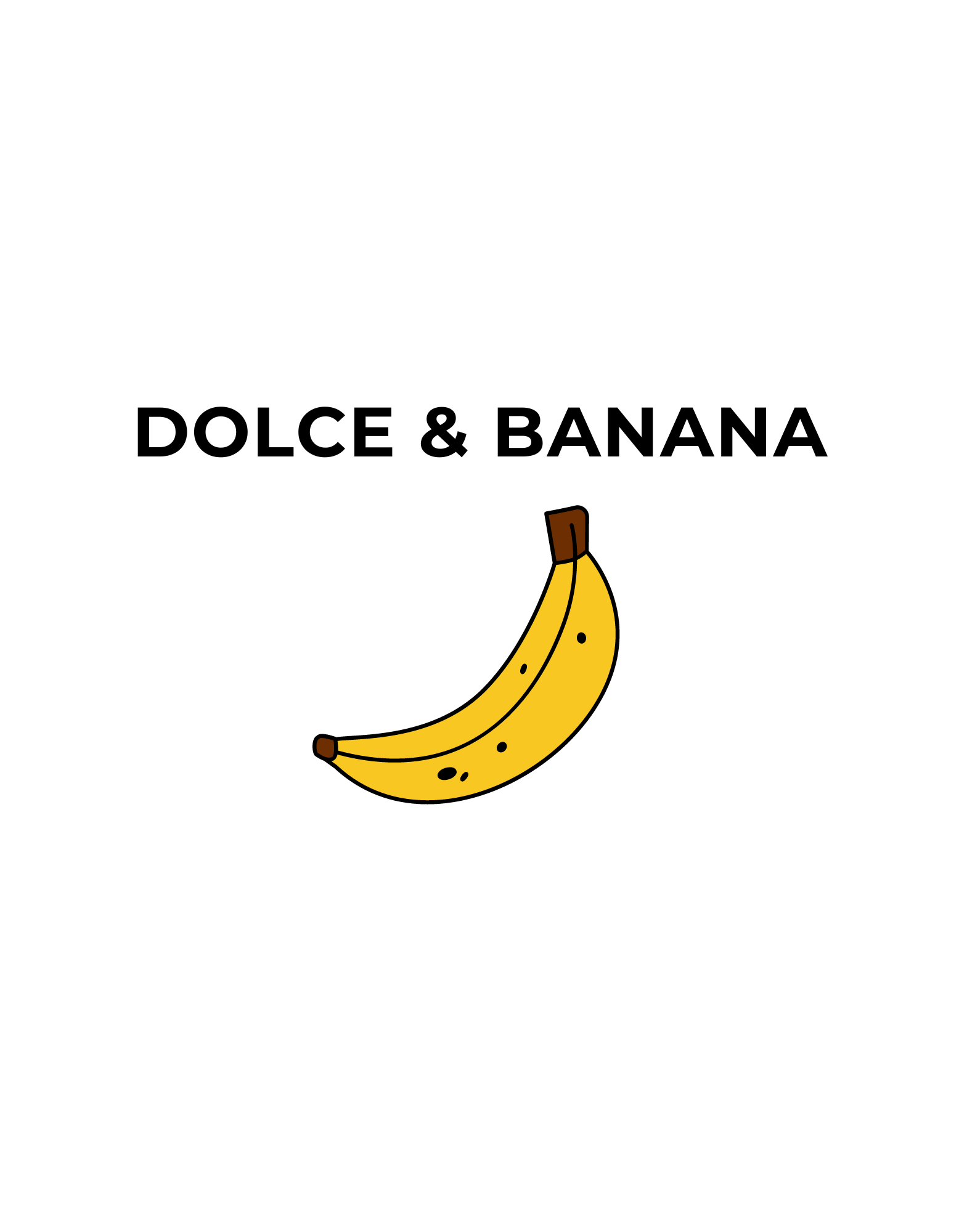 design of funny white tshirt with text 'dolce and banana' in black with banana image